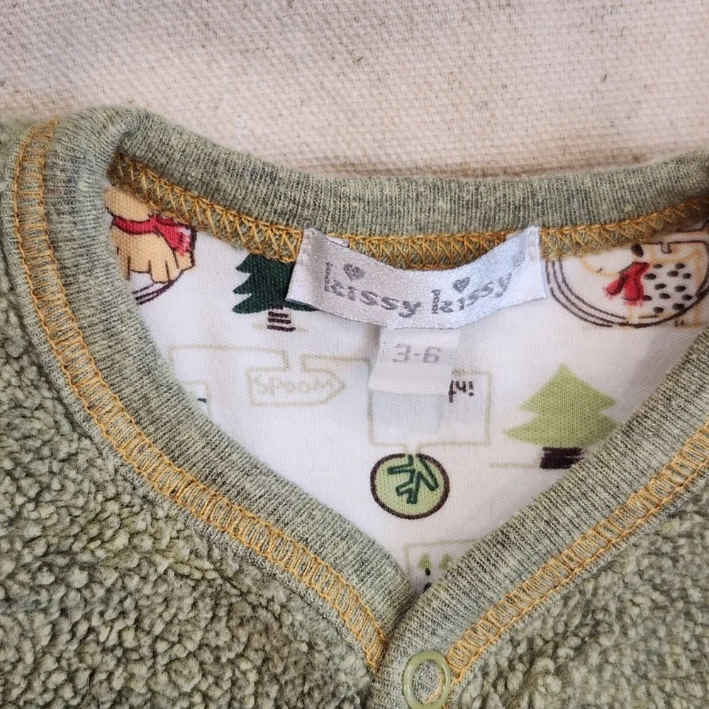 Kissy Kissy Baby Green Sherpa Fleece Bodysuit Romper Outfit Pima Cotton 3-6 Warm